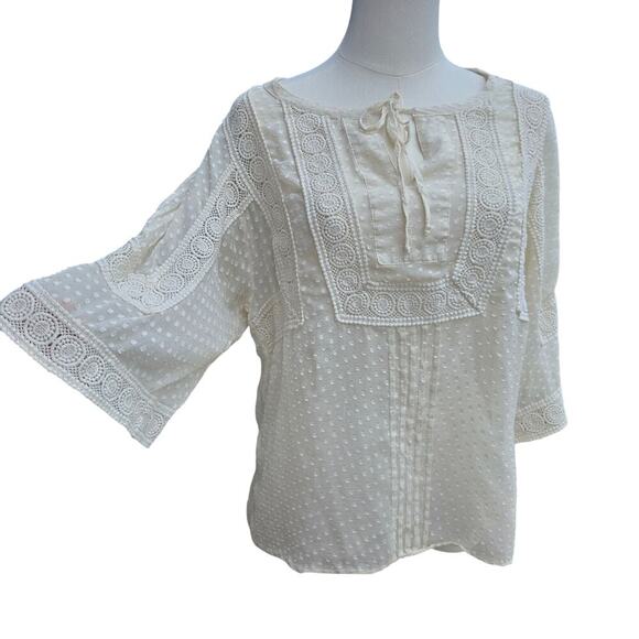 Meadow Rue Women 100% Silk Ivory Sheer Embroidered Top S Boho Romantic Festival - Picture 6 of 10